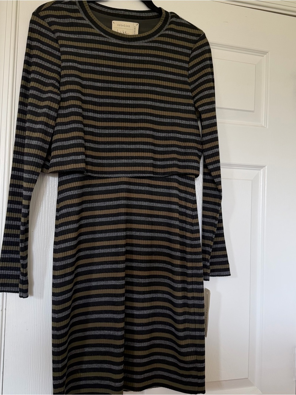 Nicole Miller Olive/Gray/Black Striped Dress Size Medium NWT